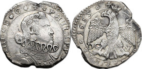 Messina. Filippo IV di Spagna (1621-1665). 4 tarì 1655 sigle DG V, Gregorio Vigevi maestro di zecca. Sp. -; cf. 34; MIR (Sicilia) -; cf. 355/31. AG. 1...