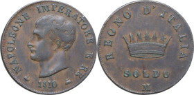 Milano. Napoleone Bonaparte (1805-1814). Soldo 1810 I tipo. CNI 77; Crippa 39/F; MIR (Milano) 485/4. CU. 10.14 g. 27.5 mm. BB+.