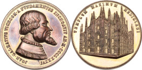 Milano. Medaglia XIX sec. commemorativa della fondazione del Duomo di Milano da parte di Gian Galeazzo Visconti. AE dorato. 68.41 g. 47.5 mm. Opus: Br...