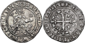 Napoli. Roberto d'Angiò (1309-1343). Gigliato. P/R 1/2; MIR (Napoli) 28. AG. 3.97 g. 26.5 mm. Patina riposata. La legenda del diritto appare di diffic...