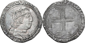 Napoli. Ferdinando I d'Aragona (1458-1494). Coronato con sigla C dietro al busto e C sotto la croce. P/R 16b; MIR (Napoli) 68/16. AG. 2.91 g. 23.5 mm....