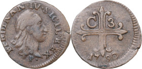 Napoli. Ferdinando IV di Borbone (1759-1816). 3 cavalli 1790. P/R 147; MIR (Napoli) 409/3. AE. 1.5 g. 18 mm. BB.