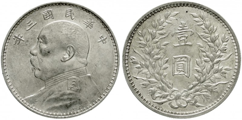 China
Republik, 1912-1949
Dollar (Yuan) Jahr 3 = 1914. Präsident Yuan Shih-kai...