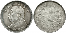China
Republik, 1912-1949
Dollar (Yuan) Jahr 3 = 1914. Präsident Yuan Shih-kai.
sehr schön/vorzüglich, kl. Kratzer
