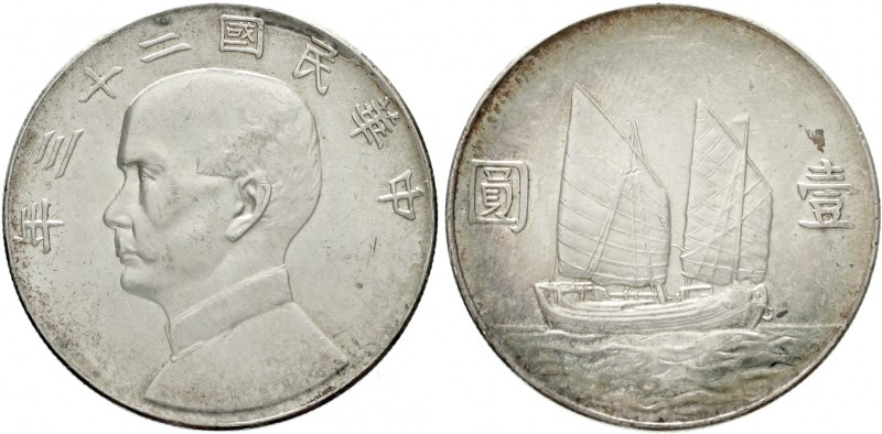 China
Republik, 1912-1949
Dollar (Yuan) Jahr 23 = 1934. vorzüglich, kl. Kratze...
