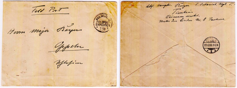 China
Briefmarken
Brief der Feldpostexpedition Tientsin v. 7.11.1900. Extrem s...
