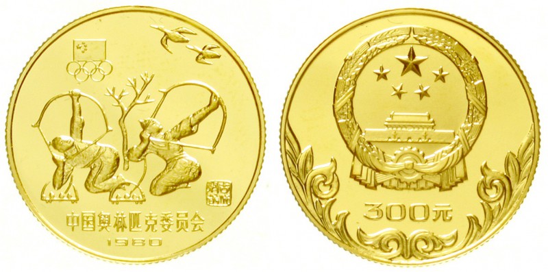 China
Volksrepublik, seit 1949
300 Yuan GOLD 1980. Olympiade Bogenschützen. 10...