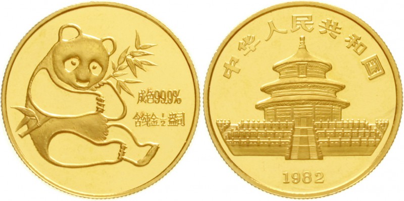China
Volksrepublik, seit 1949
1/2 Unze Panda GOLD 1982 (ohne Wertangabe). Bam...