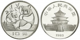China
Volksrepublik, seit 1949
10 Yuan Panda 1983. Zwei Pandas/Tempel des Himmels. In Kapsel mit Zertifikat (gefaltet).
Polierte Platte