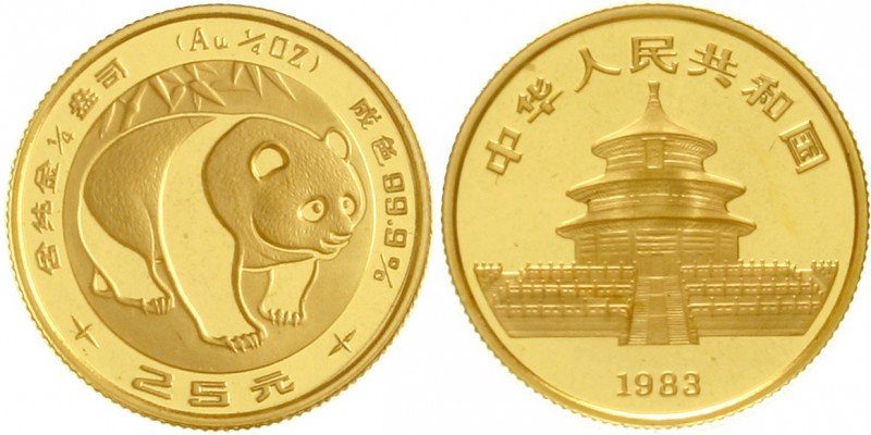 China
Volksrepublik, seit 1949
25 Yuan GOLD 1983 Panda. 1/4 Unze Feingold. Ver...