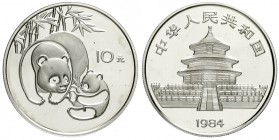 China
Volksrepublik, seit 1949
10 Yuan Panda 1984. Panda mit Jungtier. In Kapsel mit Zertifikat (gefaltet).
Polierte Platte, selten
