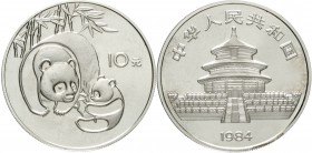 China
Volksrepublik, seit 1949
10 Yuan Panda 1984. Panda mit Jungtier/Tempel des Himmels. In Kapsel.
Polierte Platte