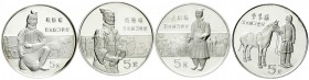 China
Volksrepublik, seit 1949
4 X 5 Yuan Silber 1984 Große Persönlichkeiten der chinesischen Geschichte 1. Ausgabe. Stehender Offizier, Hüftbild ei...