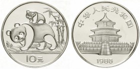 China
Volksrepublik, seit 1949
10 Yuan Panda 1985. Panda mit Jungem auf dem Rücken. In Kapsel mit Zertifikat (gefaltet).
Polierte Platte, selten