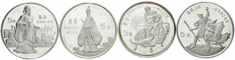 China
Volksrepublik, seit 1949
4 X 5 Yuan Silber 1985. Große Persönlichkeiten ...