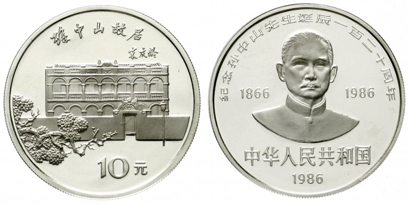 China
Volksrepublik, seit 1949
10 Yuan Silber 1986. 120. Geburtstag von Sun We...