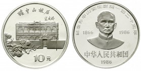 China
Volksrepublik, seit 1949
10 Yuan Silber 1986. 120. Geburtstag von Sun Wen. Aufl. max 8500 Ex.
Polierte Platte, etwas berührt