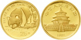 China
Volksrepublik, seit 1949
25 Yuan 1/4 Unze GOLD 1987 S (Shanghai). Panda an Gewässer.
Stempelglanz