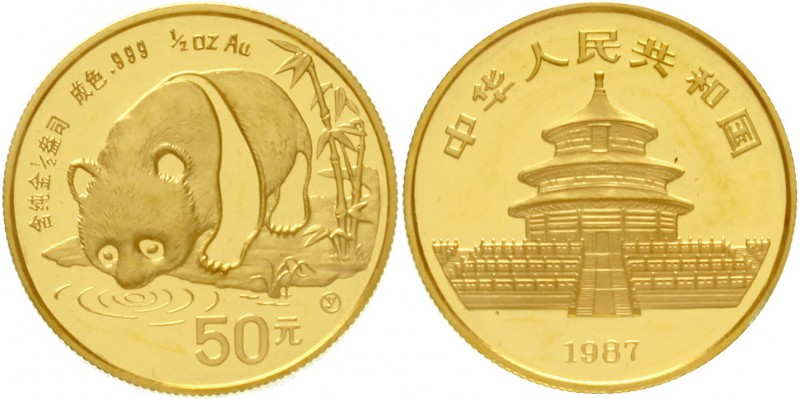 China
Volksrepublik, seit 1949
50 Yuan 1/2 Unze GOLD 1987 Y (Shenyang). Shangh...