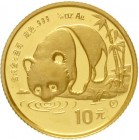 China
Volksrepublik, seit 1949
10 Yuan 1/10 Unze GOLD 1987 Y (Shenyang). Panda an Gewässer. Verschweißt.
Stempelglanz