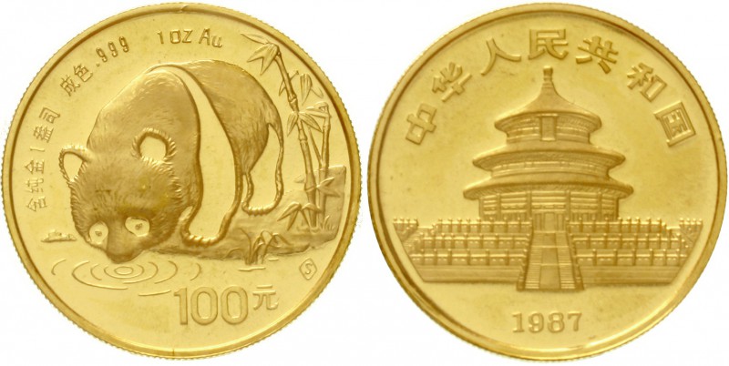 China
Volksrepublik, seit 1949
100 Yuan GOLD 1987 S (Shanghai). Panda an Gewäs...
