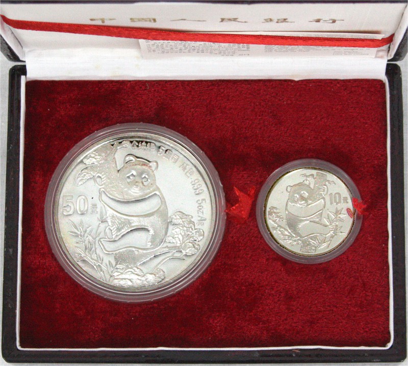 China
Volksrepublik, seit 1949
2 Stück: 50 Yuan 5 Unzen Silbermünze 1987 und 1...