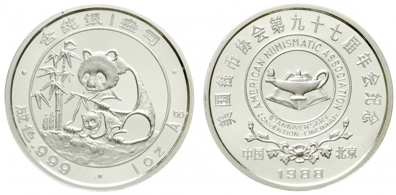 China
Volksrepublik, seit 1949
1 Unzen Silbermedaille 1988. 97. Anniversary Co...