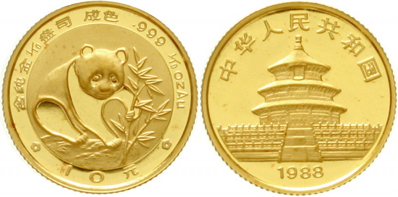 China
Volksrepublik, seit 1949
10 Yuan GOLD 1988. Panda beim Ergreifen eines B...