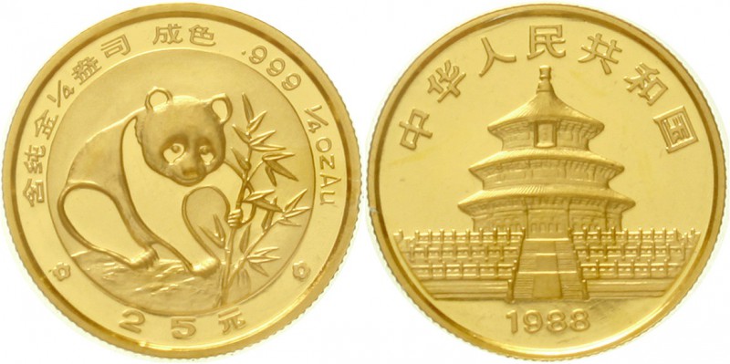 China
Volksrepublik, seit 1949
25 Yuan GOLD 1988. Panda beim Ergreifen eines B...
