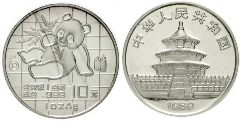 China
Volksrepublik, seit 1949
10 Yuan Panda 1989. Panda mit Bambuszweig. Mit ...