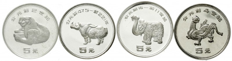 China
Volksrepublik, seit 1949
4 X 5 Yuan Silber 1990. Archäologische Funde de...