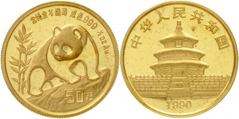 China
Volksrepublik, seit 1949
50 Yuan Panda GOLD 1990. Panda auf Felsen. 1/2 ...