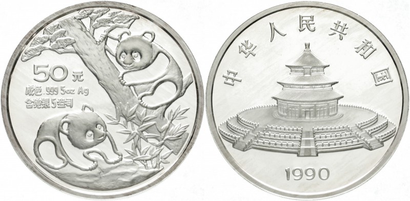 China
Volksrepublik, seit 1949
50 Yuan 5 Unzen Silbermünze 1990. Zwei Pandas. ...