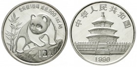 China
Volksrepublik, seit 1949
10 Yuan Panda 1990. Panda beim Besteigen eines Felsens. Large Date. In Kapsel.
Stempelglanz
