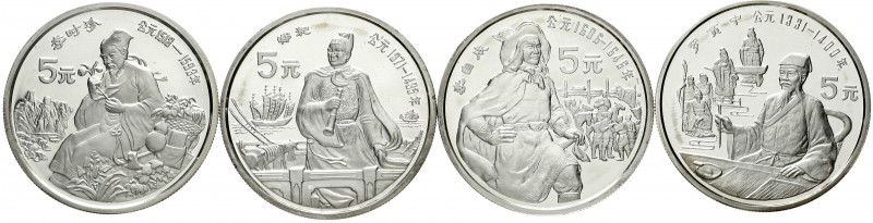 China
Volksrepublik, seit 1949
4 X 5 Yuan Silber 1990. Große Persönlichkeiten ...