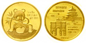 China
Volksrepublik, seit 1949
1/2 Unze GOLD Freundschaftspanda 1991. Zur Internationalen Münzenausstellung in München. Verschweißt in Holzschatulle...