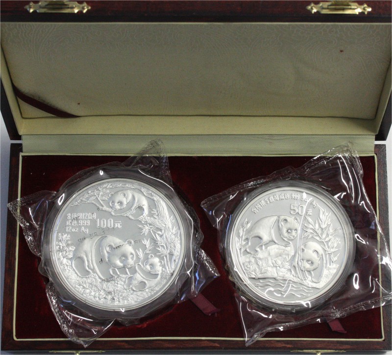China
Volksrepublik, seit 1949
Set 2 Stück: 100 Yuan Silber 12 Unzen 1991 Drei...