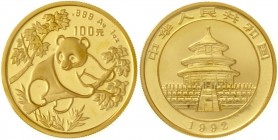 China
Volksrepublik, seit 1949
100 Yuan GOLD 1992. Panda auf Baum. 1 Unze Feingold. Verschweißt.
Stempelglanz