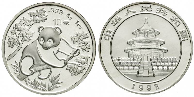 China
Volksrepublik, seit 1949
10 Yuan Panda 1992. Panda auf Baum. Large Date....