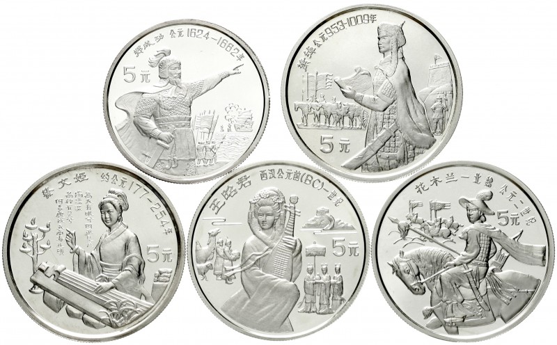 China
Volksrepublik, seit 1949
5 X 5 Yuan Silber 1992 Große Persönlichkeiten d...