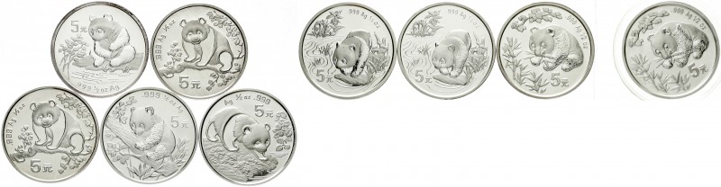 China
Volksrepublik, seit 1949
9 X 5 Yuan Silber (1/2 Unze Panda): 2 X 1993, 1...