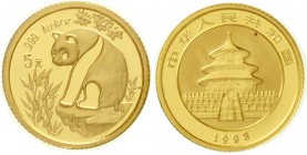 China
Volksrepublik, seit 1949
5 Yuan GOLD 1993. Panda auf Felsen. 1/20 Unze Feingold. Small Date, verschweißt.
Stempelglanz