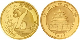 China
Volksrepublik, seit 1949
25 Yuan GOLD 1993. Panda auf Felsen. 1/4 Unze Feingold, verschweißt.
Stempelglanz