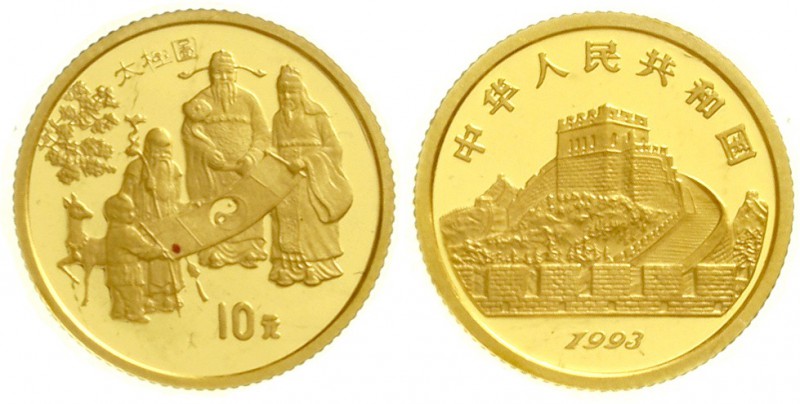China
Volksrepublik, seit 1949
10 Yuan GOLD 1993. Gottheiten des Glücks mit Ki...