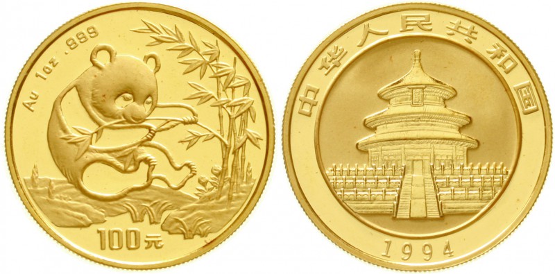 China
Volksrepublik, seit 1949
100 Yuan 1 Unze GOLD 1994. Sitzender Panda beim...