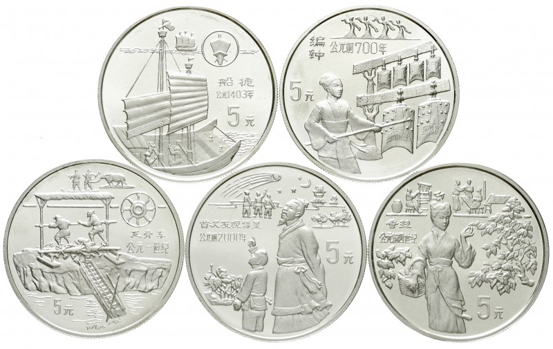 China
Volksrepublik, seit 1949
5 X 5 Yuan Silber 1994. Erfindungen und Entdeck...