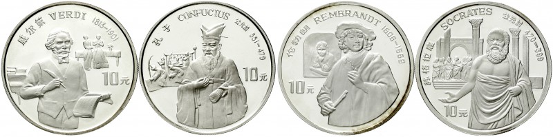 China
Volksrepublik, seit 1949
4 X 10 Yuan Silber 1994. Große Persönlichkeiten...