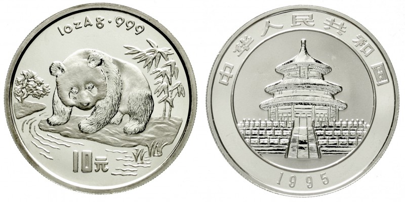 China
Volksrepublik, seit 1949
10 Yuan Panda 1995. Panda beim Beobachten eines...