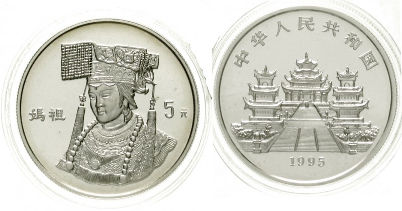 China
Volksrepublik, seit 1949
5 Yuan Silber 1995. Mazu, Schutzgöttin der Fisc...