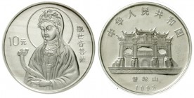 China
Volksrepublik, seit 1949
10 Yuan Silber (1 Unze) 1995. Guanyin. 3. Ausgabe. Guanyin als Glücksbringerin. In Kapsel mit Zertifikat.
Stempelgla...